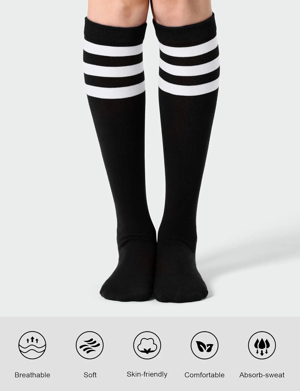 Joulli Women's Knee High Athletic Socks Stripe Tube Outdoor Sport Socks 1-3 Pairs