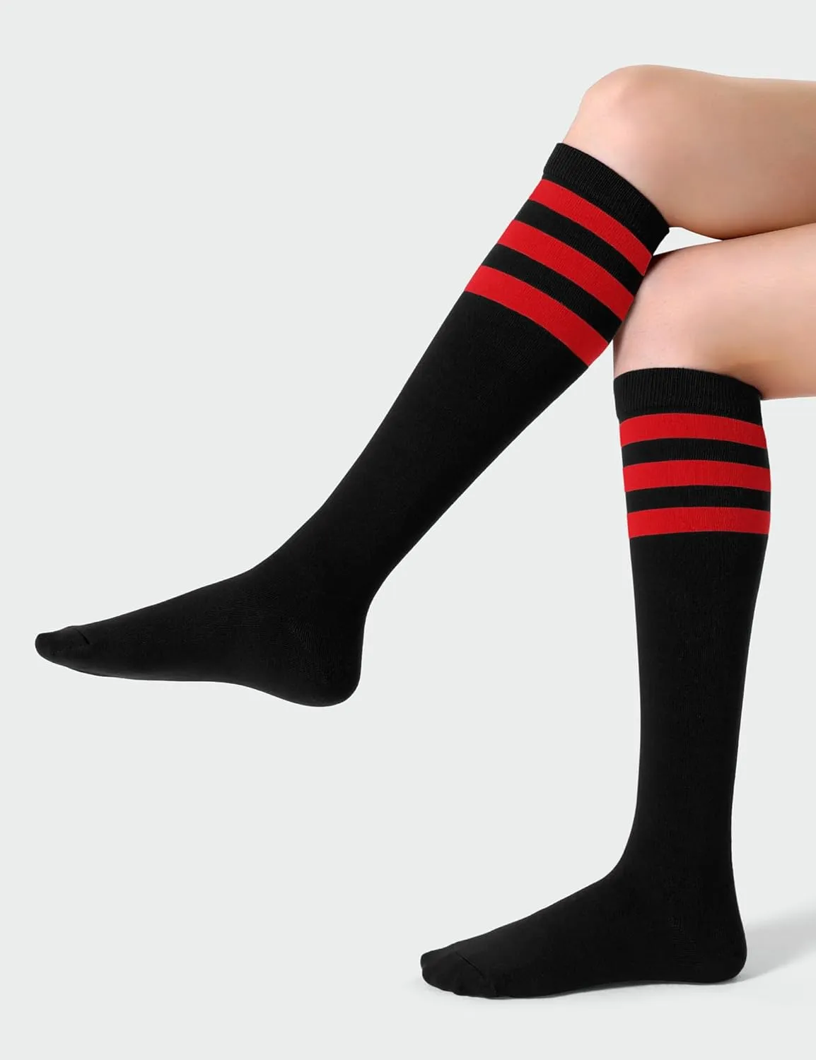 Joulli Women's Knee High Athletic Socks Stripe Tube Outdoor Sport Socks 1-3 Pairs