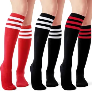 Joulli Women's Knee High Athletic Socks Stripe Tube Outdoor Sport Socks 1-3 Pairs