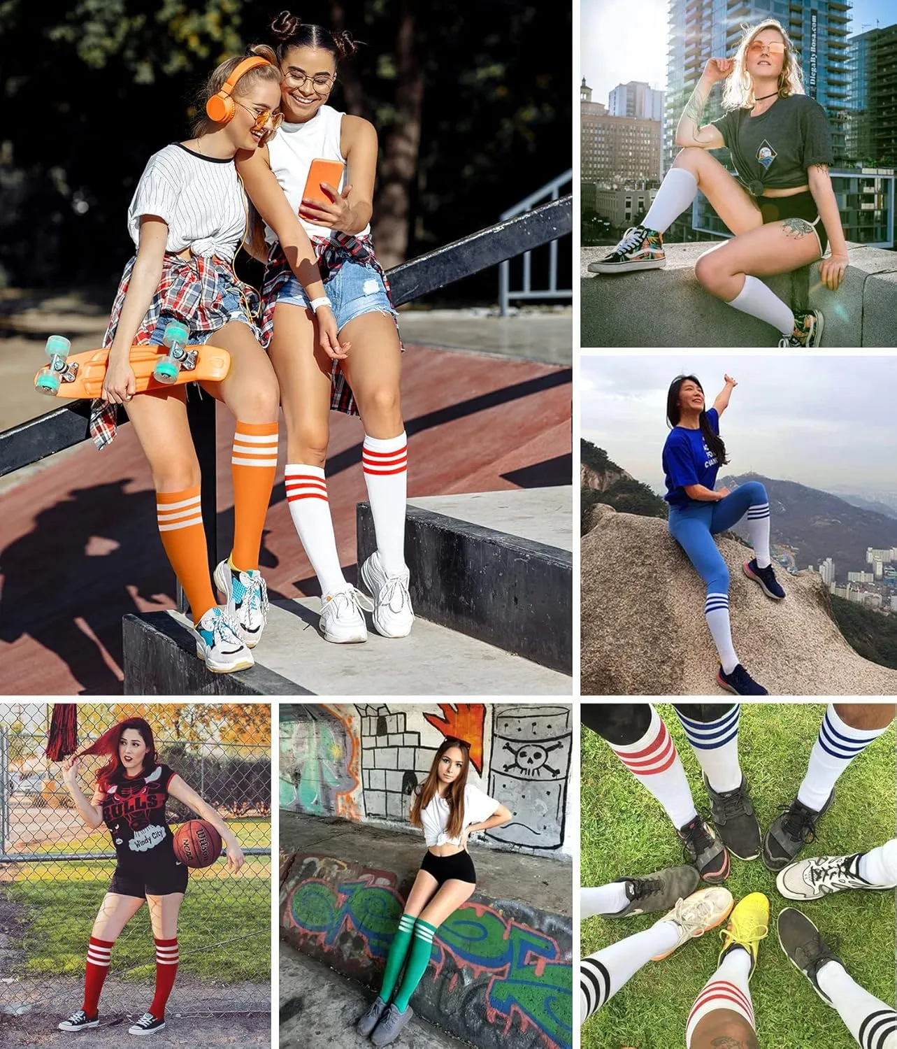 Joulli Women's Knee High Athletic Socks Stripe Tube Outdoor Sport Socks 1-3 Pairs