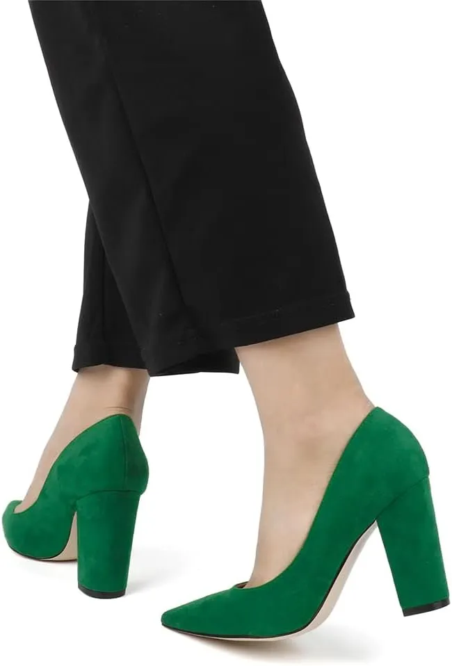 JOY IN LOVE Chunky Heels for Women High Block Heel Pointy Toe Dress Work Pumps