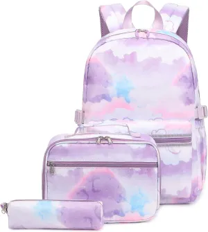 Joyfulife Lightweight Water Resistant Backpack for Teen Girls School Backpack with Lunch Bag Set