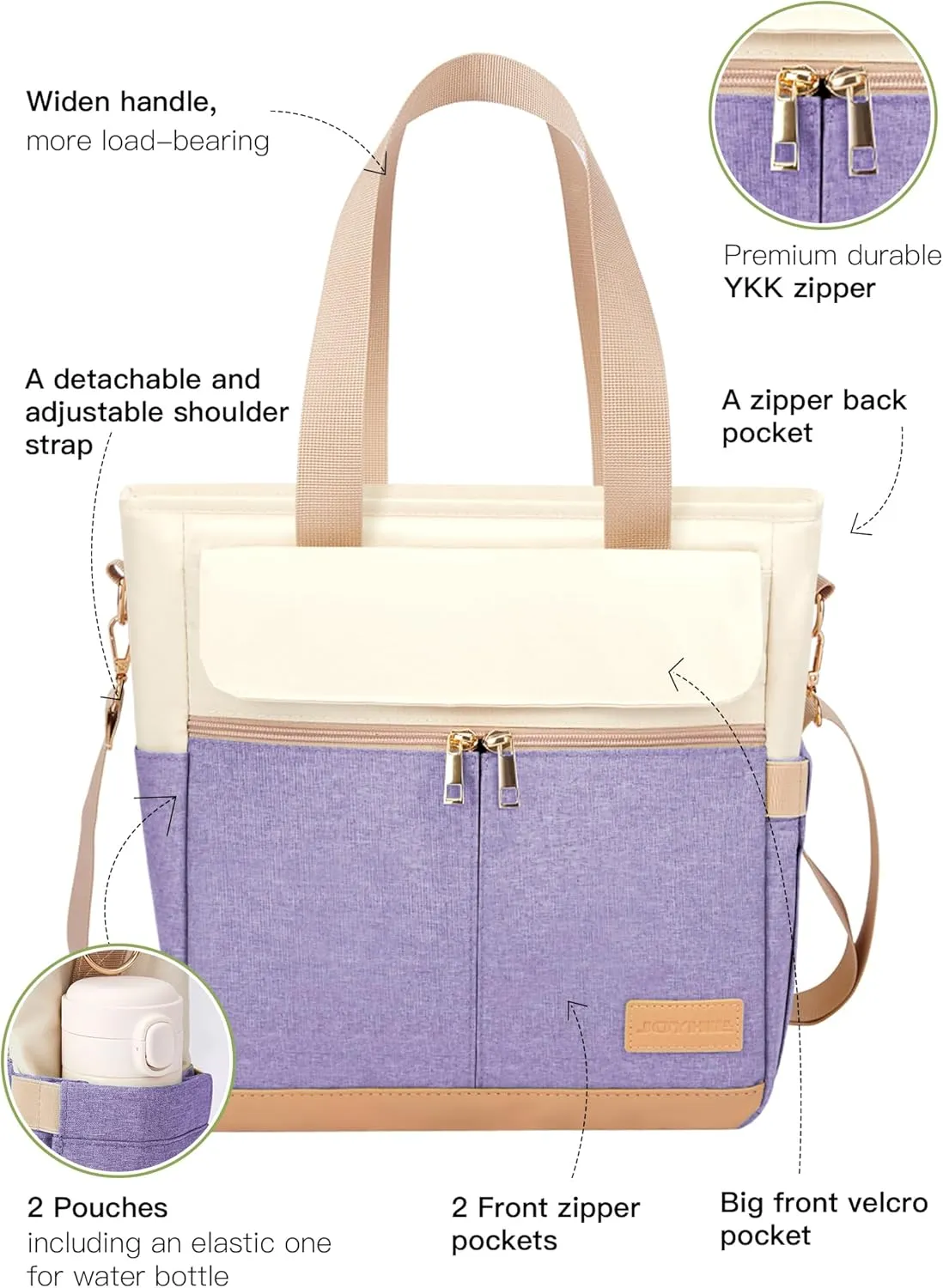 JOYHILL Lunch Bag for Women, Lunch Tote Leakproof Insulated Lunch Box with Shoulder Strap, Adult Reusable Lunch Cooler Tote Bags for Work Picnic Camping Beach (H-LIGHT PURPLE)