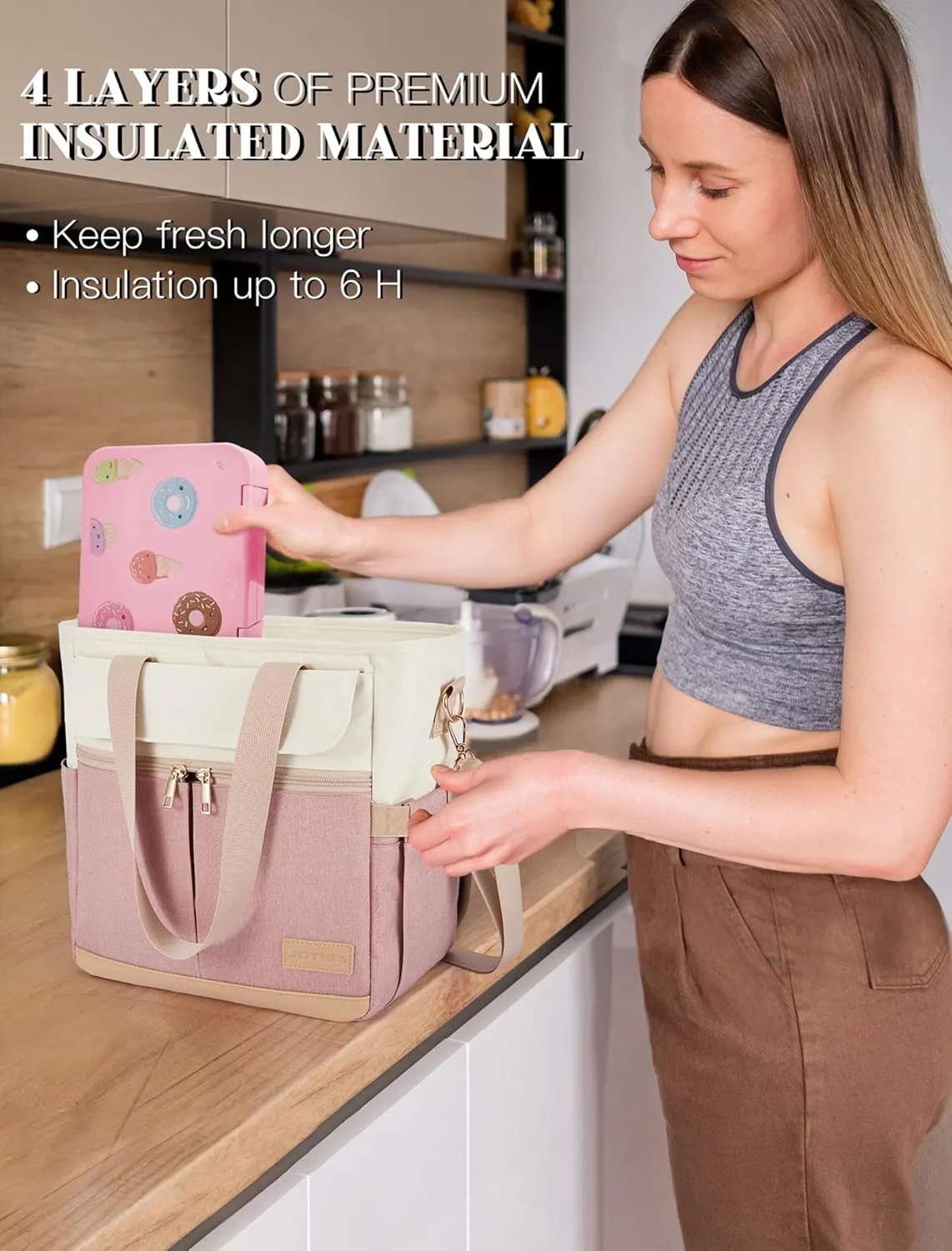 JOYHILL Lunch Bag for Women, Lunch Tote Leakproof Insulated Lunch Box with Shoulder Strap, Adult Reusable Lunch Cooler Tote Bags for Work Picnic Camping Beach (H-LIGHT PURPLE)
