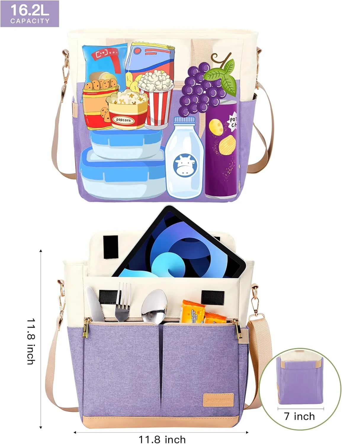 JOYHILL Lunch Bag for Women, Lunch Tote Leakproof Insulated Lunch Box with Shoulder Strap, Adult Reusable Lunch Cooler Tote Bags for Work Picnic Camping Beach (H-LIGHT PURPLE)
