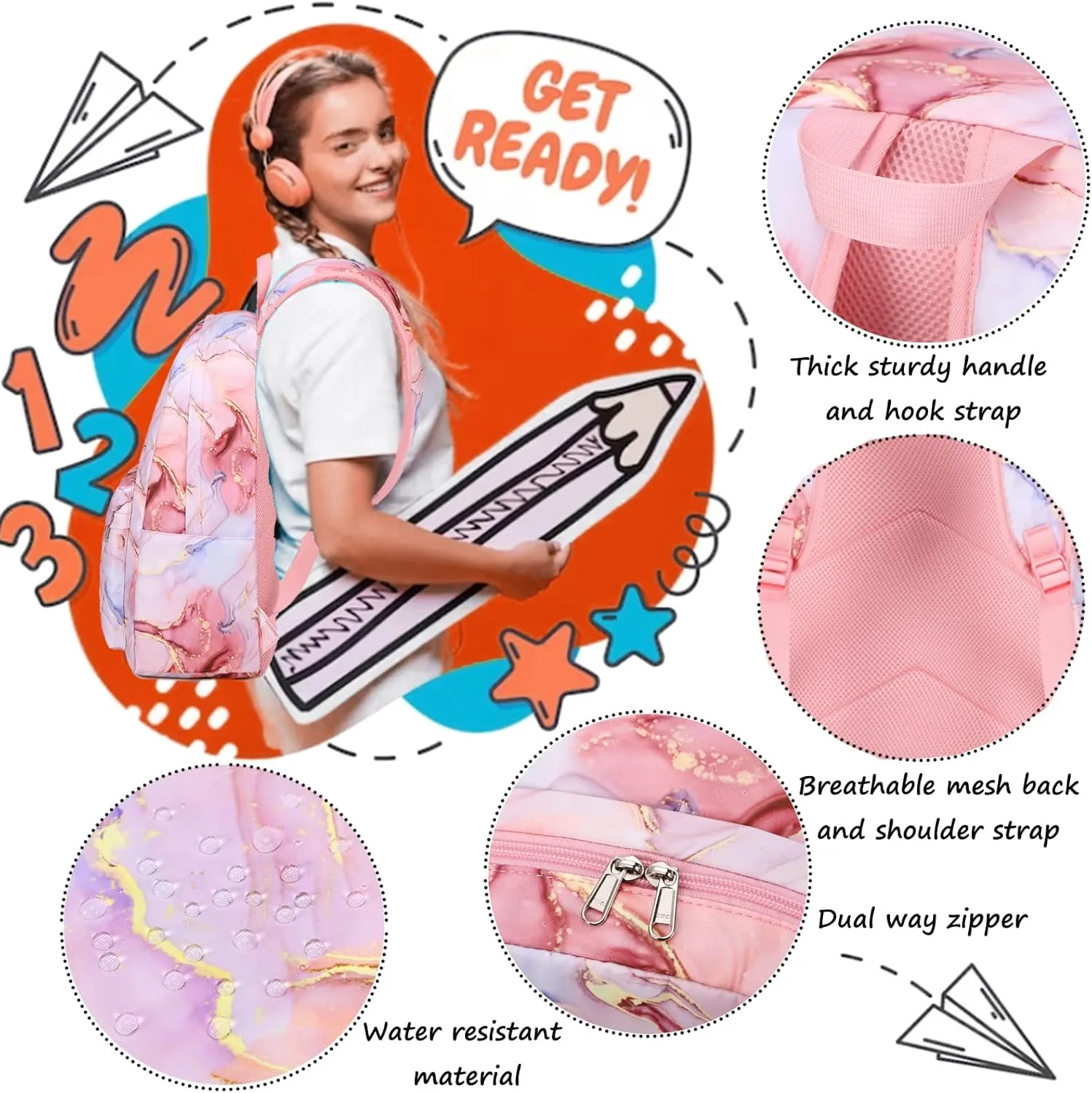 Jumpopack Backpack for Girls School Bag With Lunch Box - Kids Bookbag for Teen Girls
