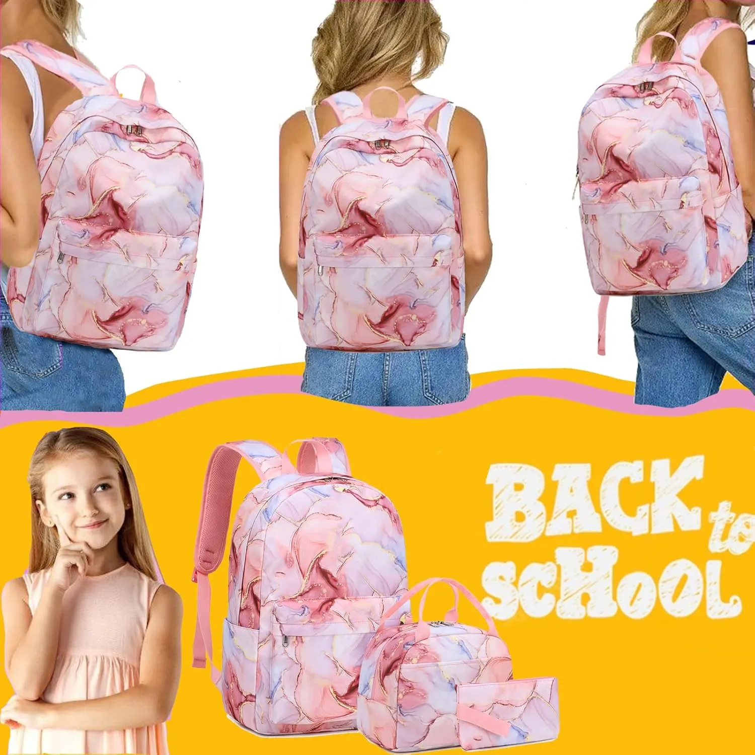 Jumpopack Backpack for Girls School Bag With Lunch Box - Kids Bookbag for Teen Girls