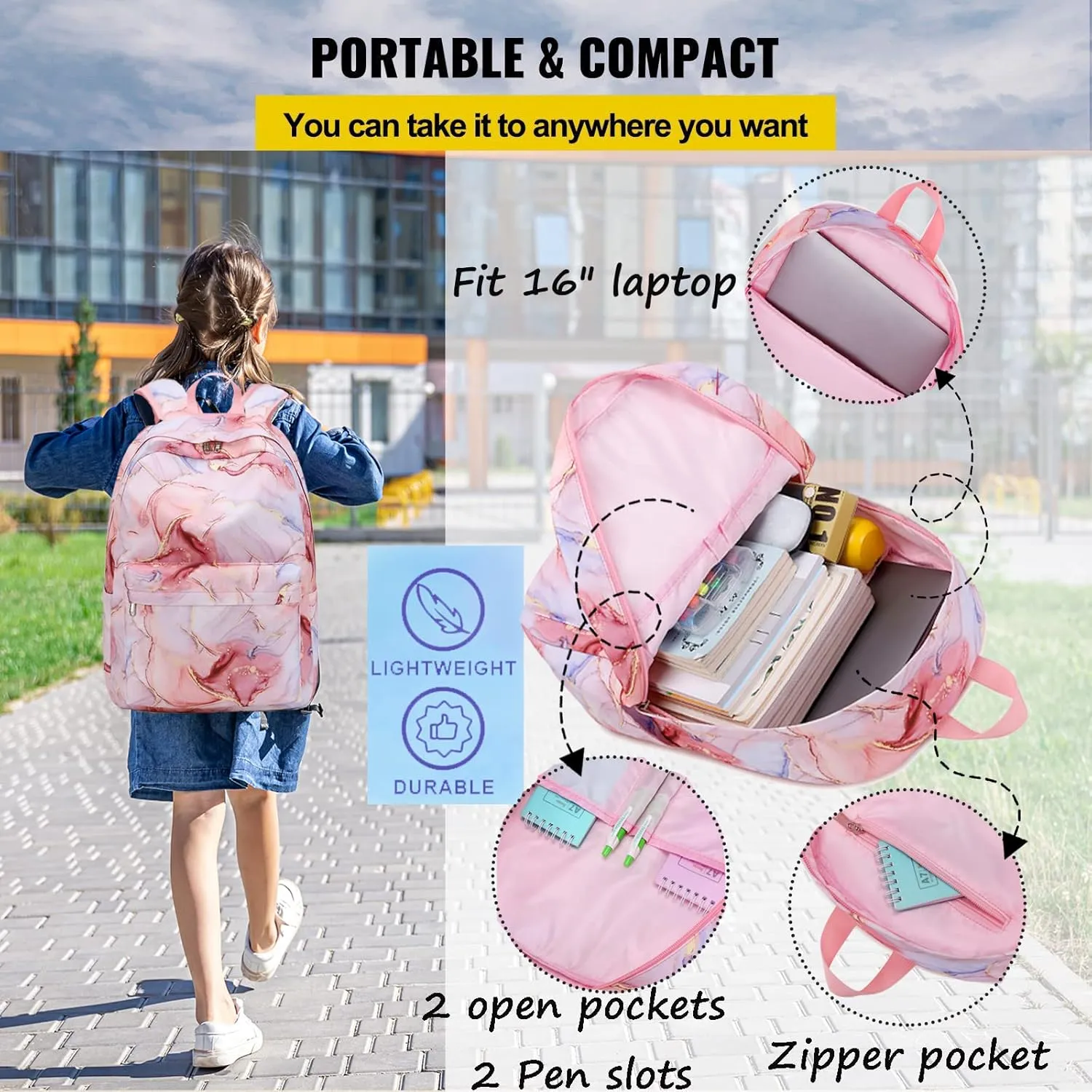 Jumpopack Backpack for Girls School Bag With Lunch Box - Kids Bookbag for Teen Girls