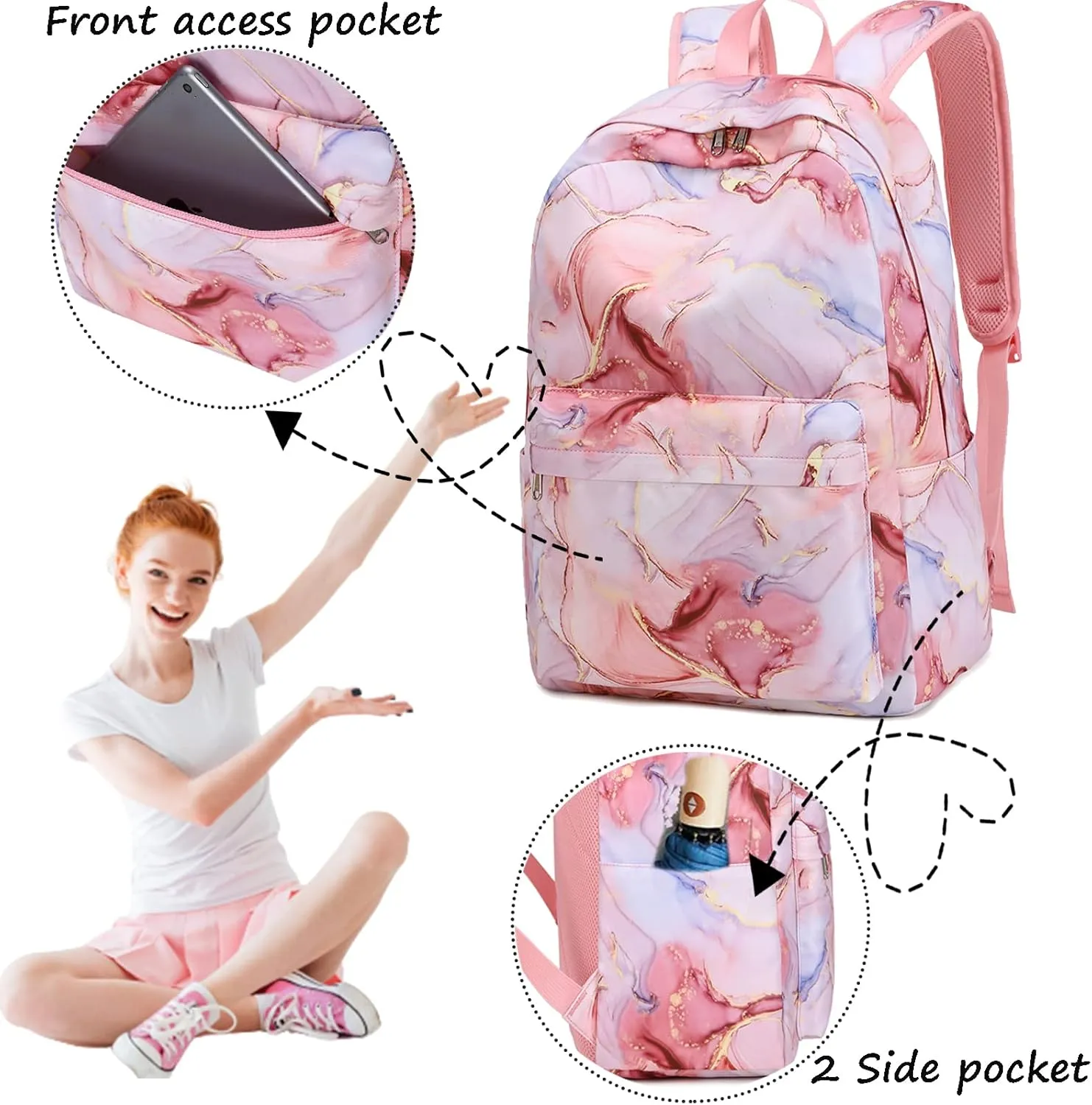 Jumpopack Backpack for Girls School Bag With Lunch Box - Kids Bookbag for Teen Girls