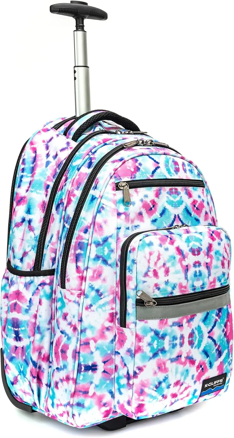 K-Cliffs Heavy Duty Rolling Backpack School Bookbag with Wheels Deluxe Wheeled Daypack