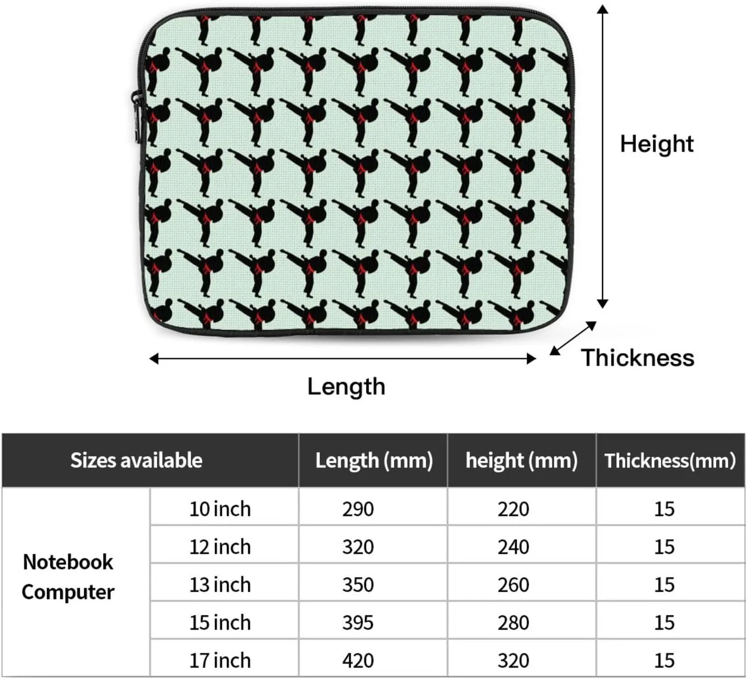 Karate Boy Vector Changeable Belt Color Print Versatile Stylish Laptop Case Laptop Protective Slim Computer Cover Laptop Bag