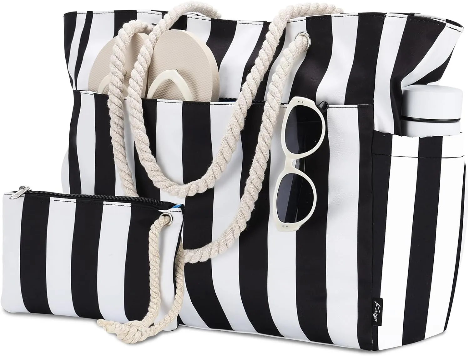 Kasqo Beach Bags for Women, Large Waterproof Beach Bag Tote Zipper Swim Pool Bag with Small Pouch for Grocery Travel Vacation