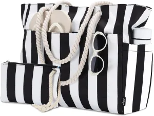 Kasqo Beach Bags for Women, Large Waterproof Beach Bag Tote Zipper Swim Pool Bag with Small Pouch for Grocery Travel Vacation