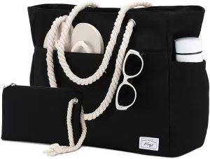 Kasqo Beach Bags for Women, Large Waterproof Beach Bag Tote Zipper Swim Pool Bag with Small Pouch for Grocery Travel Vacation