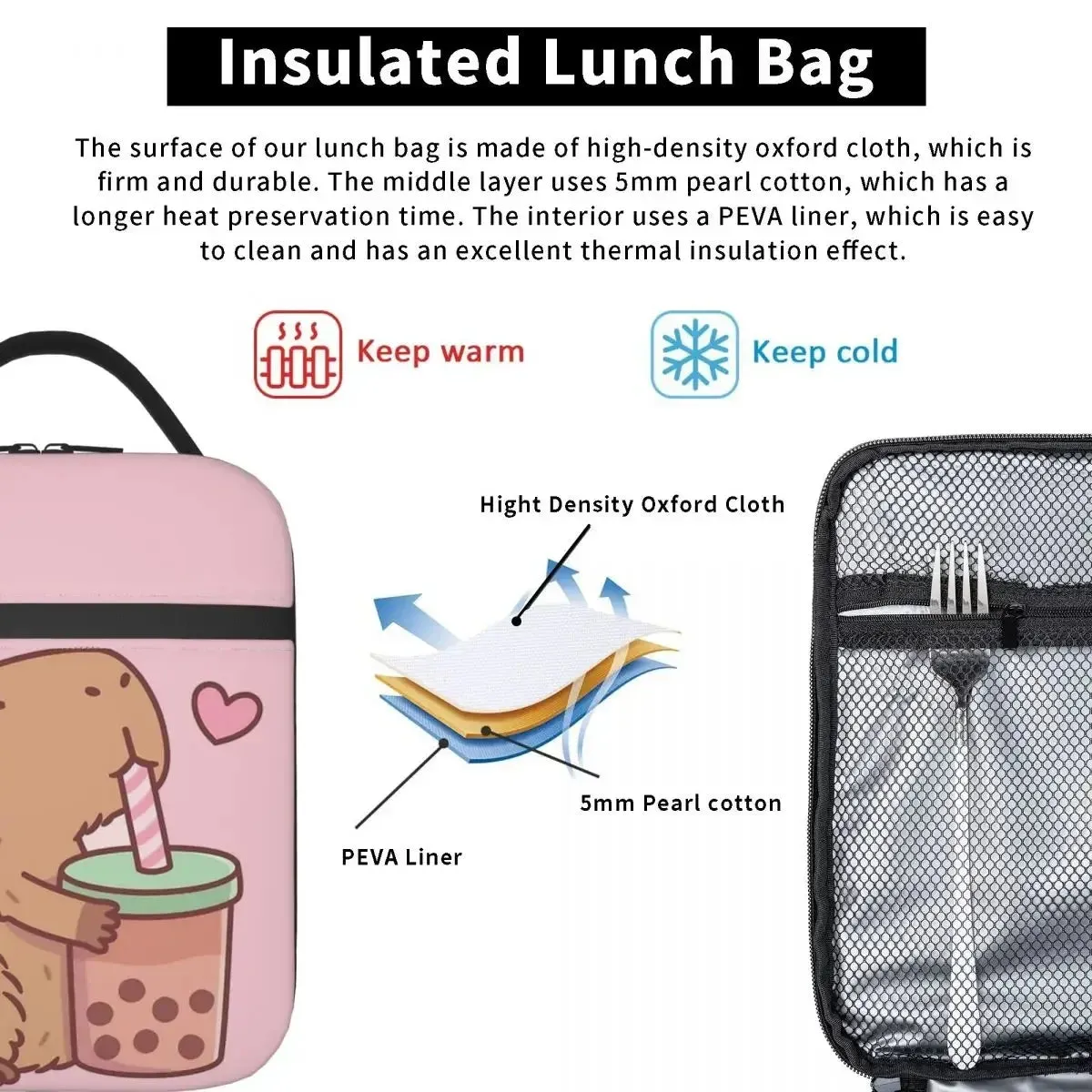 Kawaii Capybara Foam Tea Cooler Bag 🐾💕 - Insulated Lunch Box for Travel & Picnics! 🍱✨
