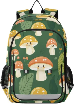 Kawaii Mushrooms Face Backpack for Boys Girls Elementary School Bag Kids Bookbag Travel Rucksack With Reflective Stripes