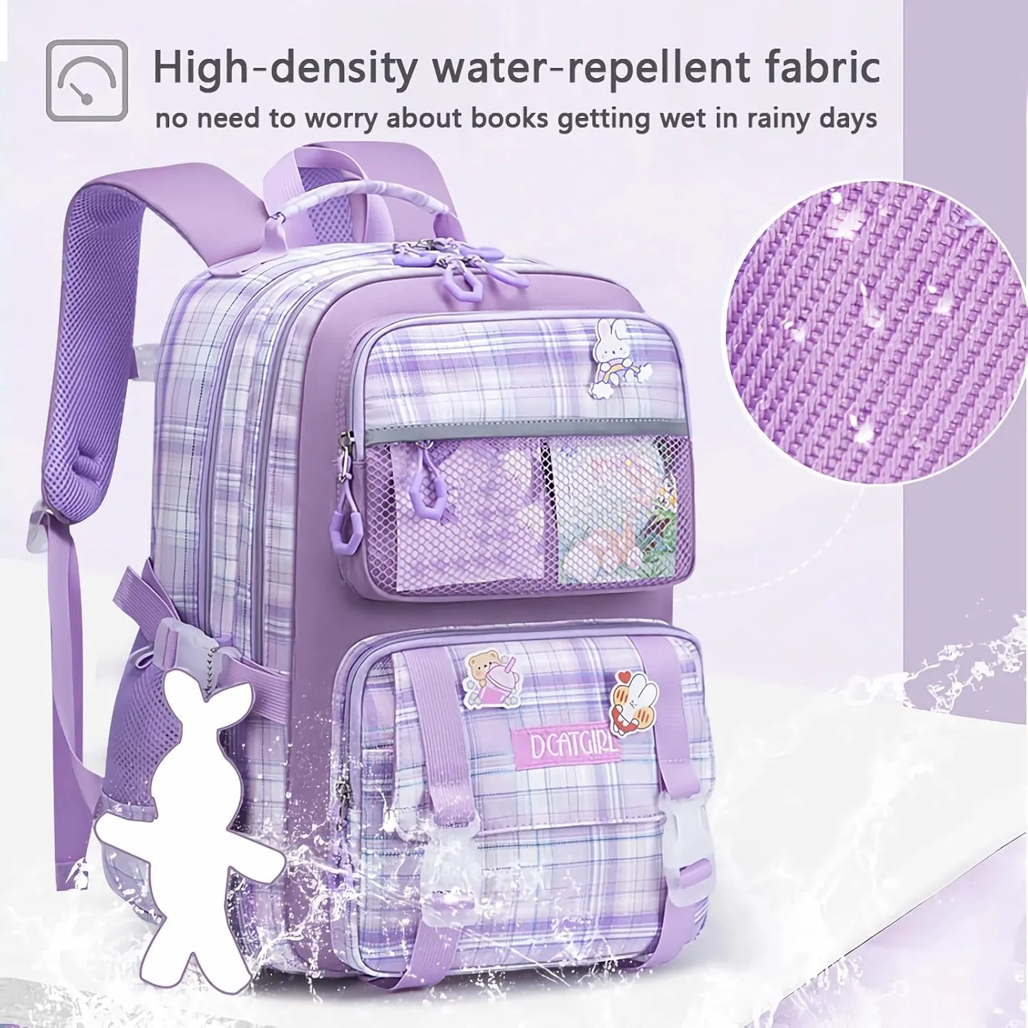KEBEIXUAN Cute Backpack for School Girls, Multi-Pockets Kids Backpack Large Capacity Bookbag for Girls Age 6-12 (purple tote)