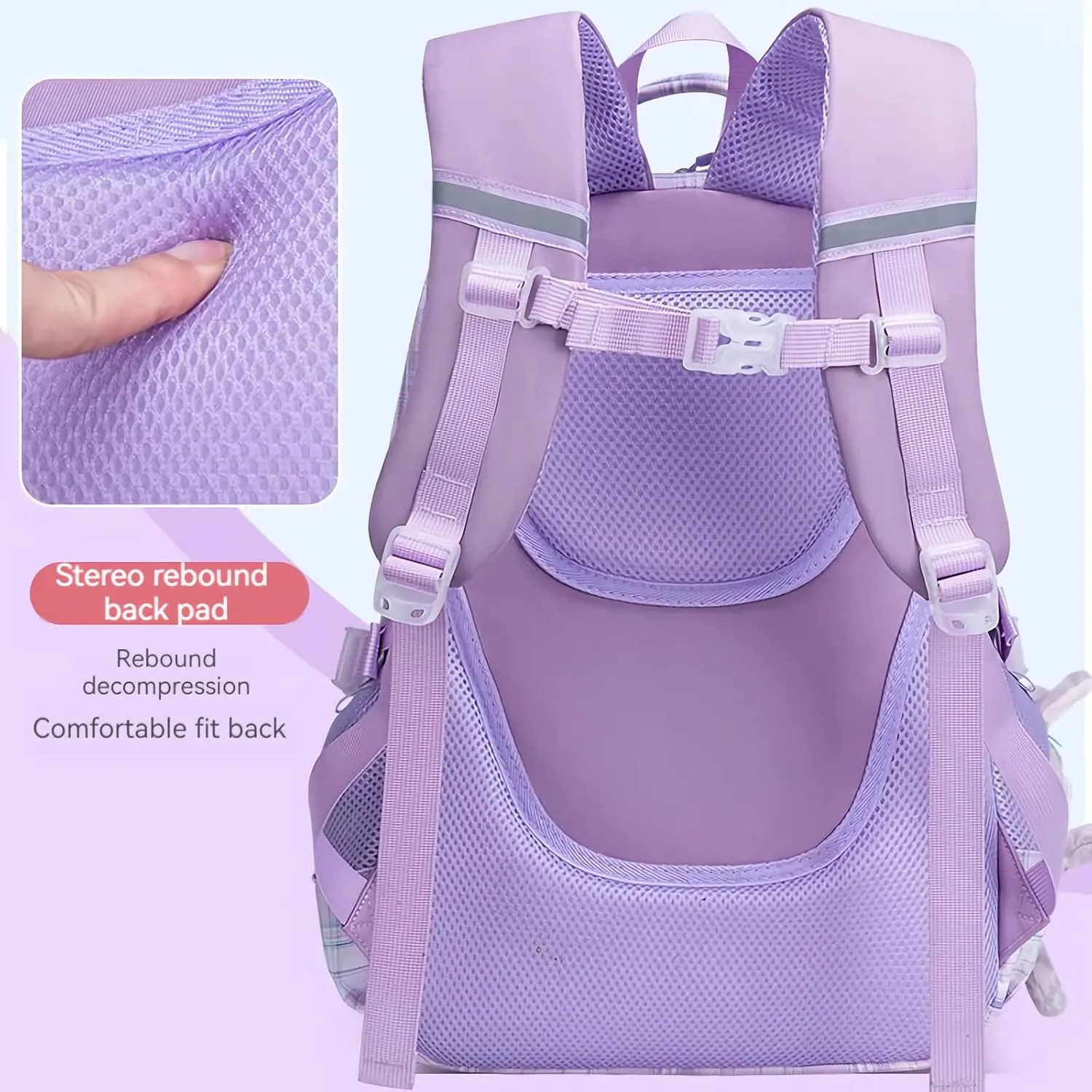 KEBEIXUAN Cute Backpack for School Girls, Multi-Pockets Kids Backpack Large Capacity Bookbag for Girls Age 6-12 (purple tote)