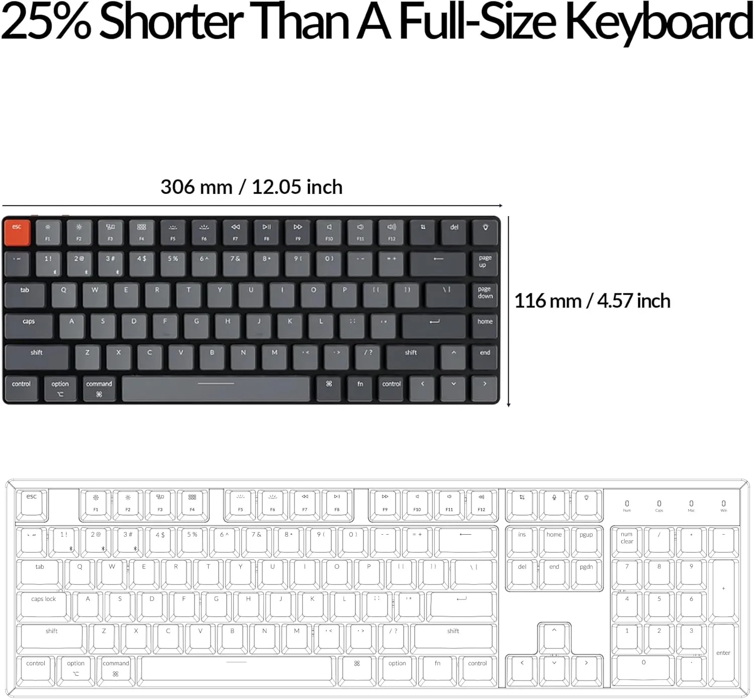 Keychron K3 Version 2, 84 Keys Ultra-Slim Wireless Bluetooth/USB Wired Mechanical Keyboard with White LED Backlit, Low-Profile Gateron Mechanical Red Switch Compatible with Mac Windows