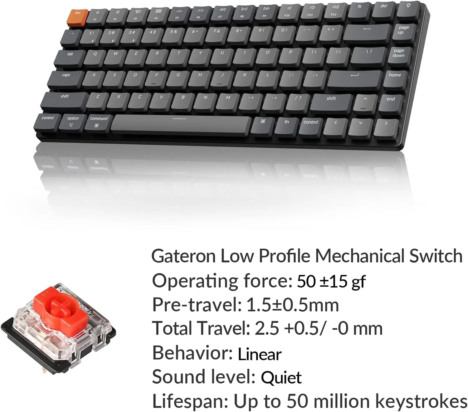 Keychron K3 Version 2, 84 Keys Ultra-Slim Wireless Bluetooth/USB Wired Mechanical Keyboard with White LED Backlit, Low-Profile Gateron Mechanical Red Switch Compatible with Mac Windows