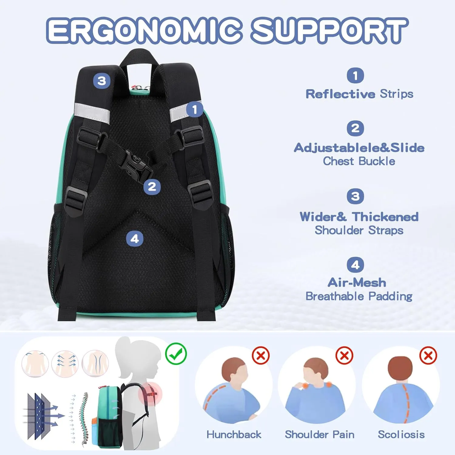 Kids Backpack, 16'' Lightweight School Backpack for Boys Girls,Casual Bookbag for Primary Elementary Middle School,Age 5-14,Lake Green and Blue,Large Size