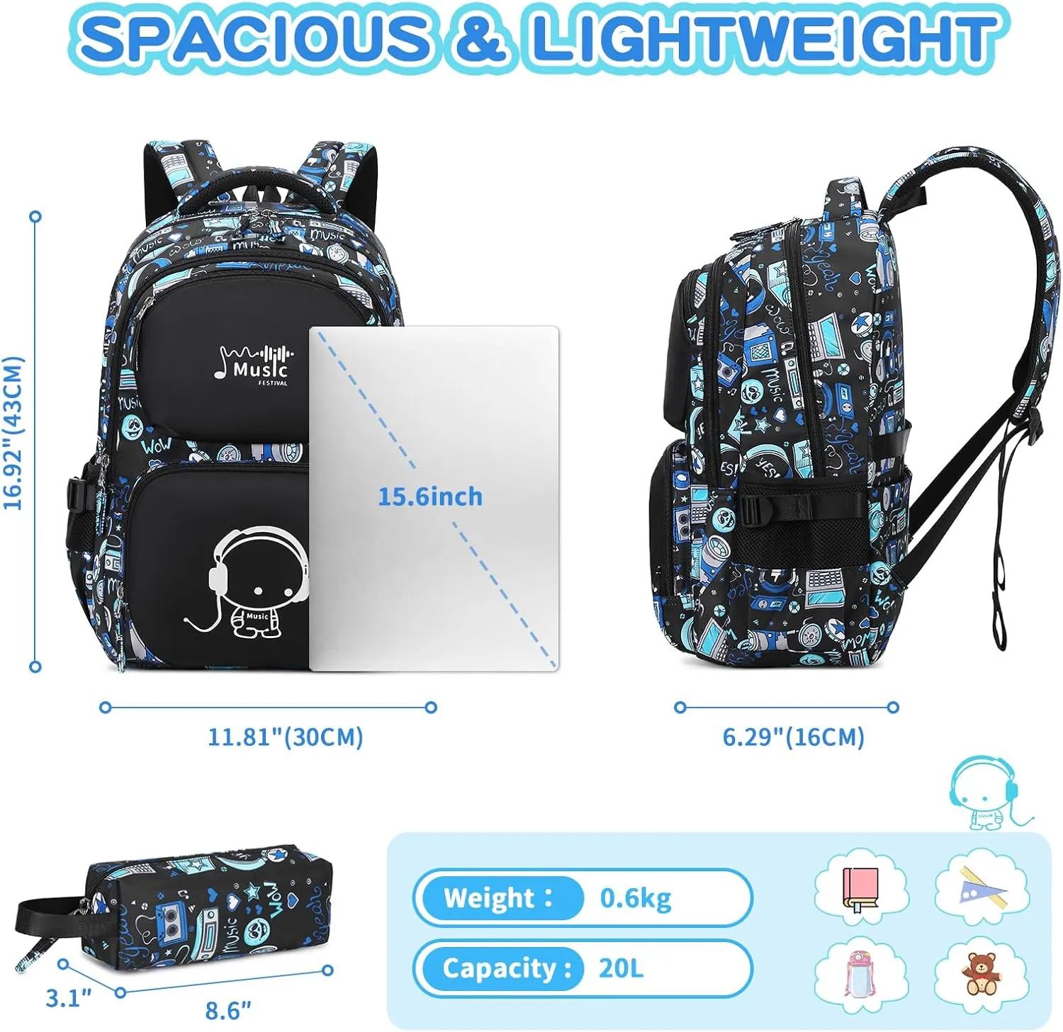 Kids Backpack for Boys, Luminous Design School Backpack with Pencil Case Set for Kids Kawaii Bookbag School Bag for Elementary Middle School, Age 6-12, Robot