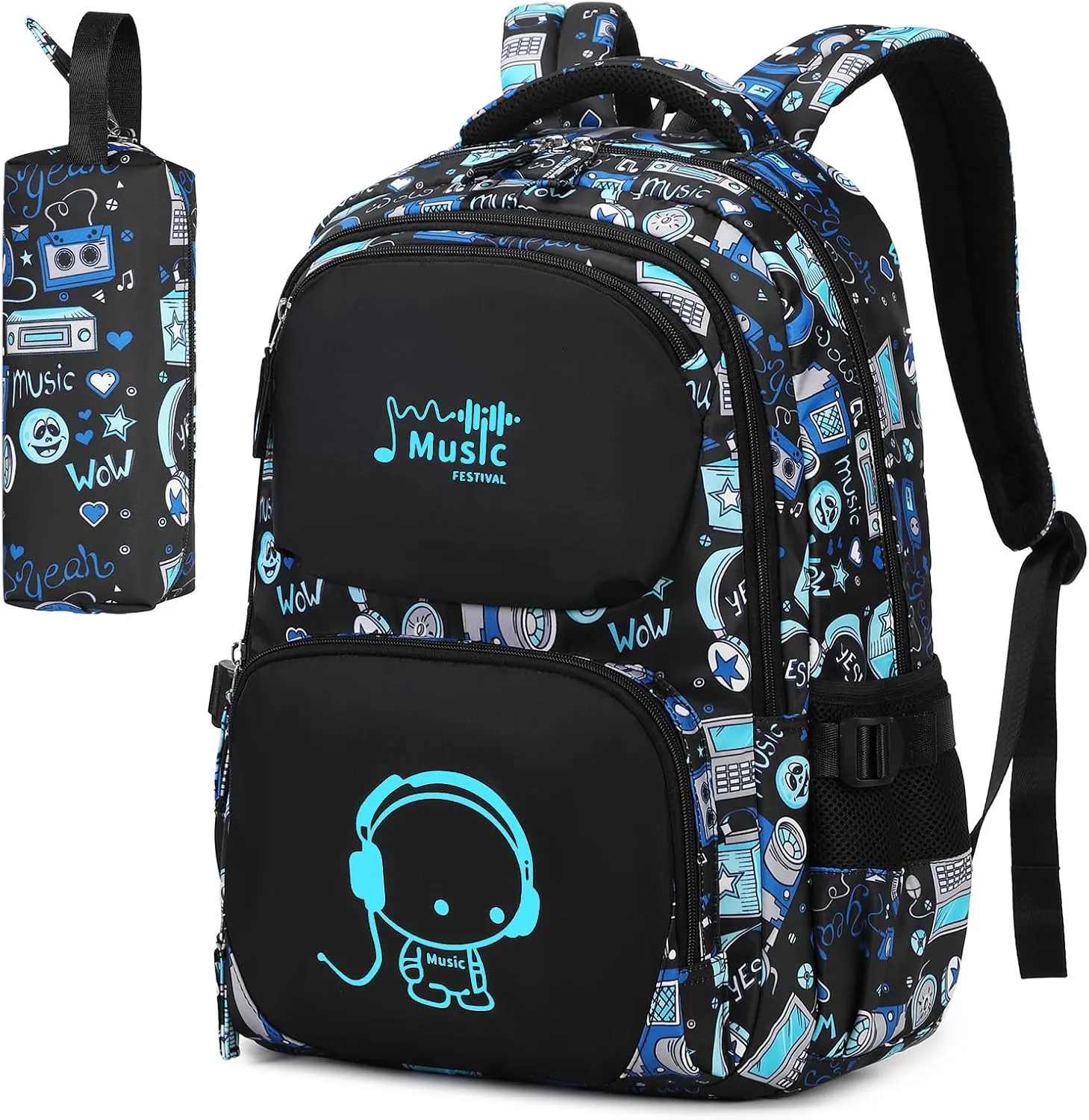 Kids Backpack for Boys, Luminous Design School Backpack with Pencil Case Set for Kids Kawaii Bookbag School Bag for Elementary Middle School, Age 6-12, Robot