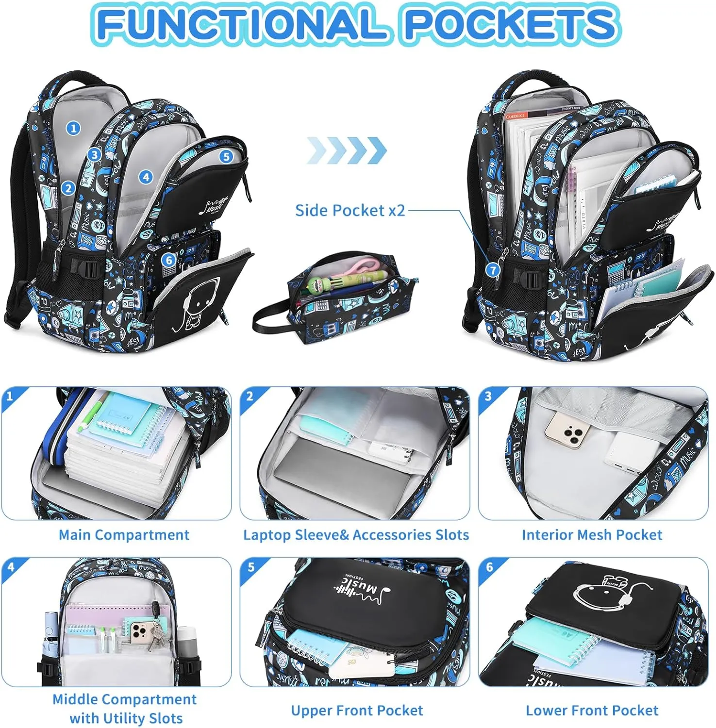 Kids Backpack for Boys, Luminous Design School Backpack with Pencil Case Set for Kids Kawaii Bookbag School Bag for Elementary Middle School, Age 6-12, Robot