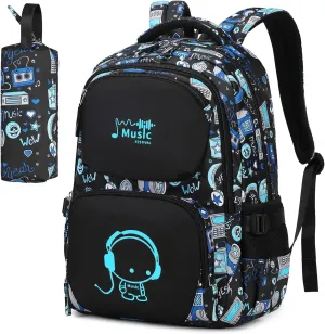 Kids Backpack for Boys, Luminous Design School Backpack with Pencil Case Set for Kids Kawaii Bookbag School Bag for Elementary Middle School, Age 6-12, Robot