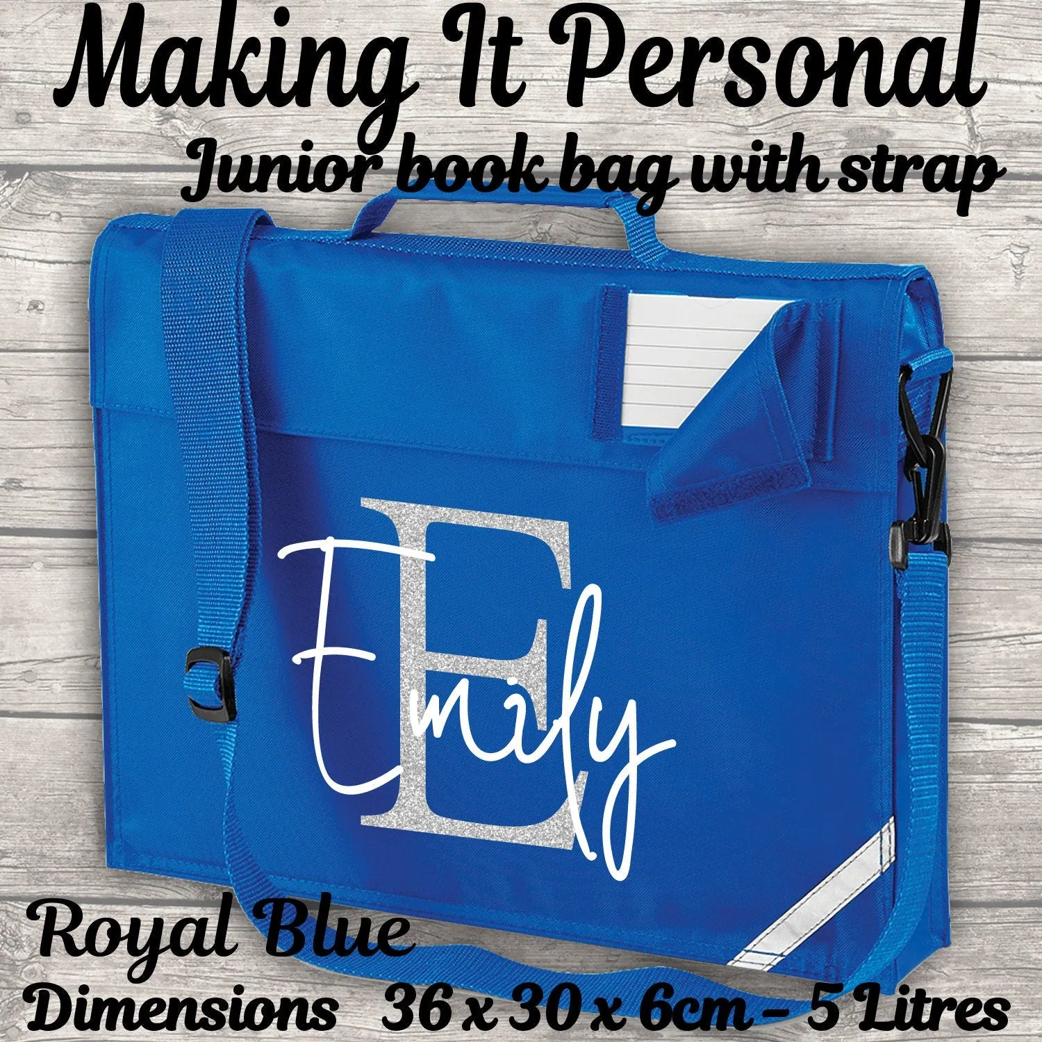 Kids Bookbag Personalised With Initial and Name - Back To School - Available In 5 Colours