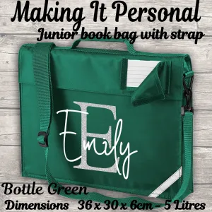 Kids Bookbag Personalised With Initial and Name - Back To School - Available In 5 Colours