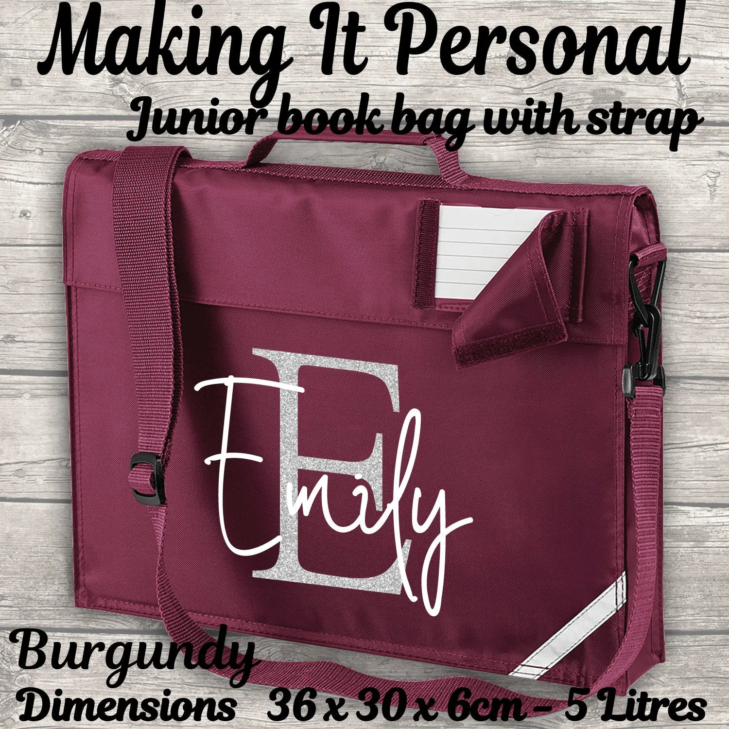 Kids Bookbag Personalised With Initial and Name - Back To School - Available In 5 Colours
