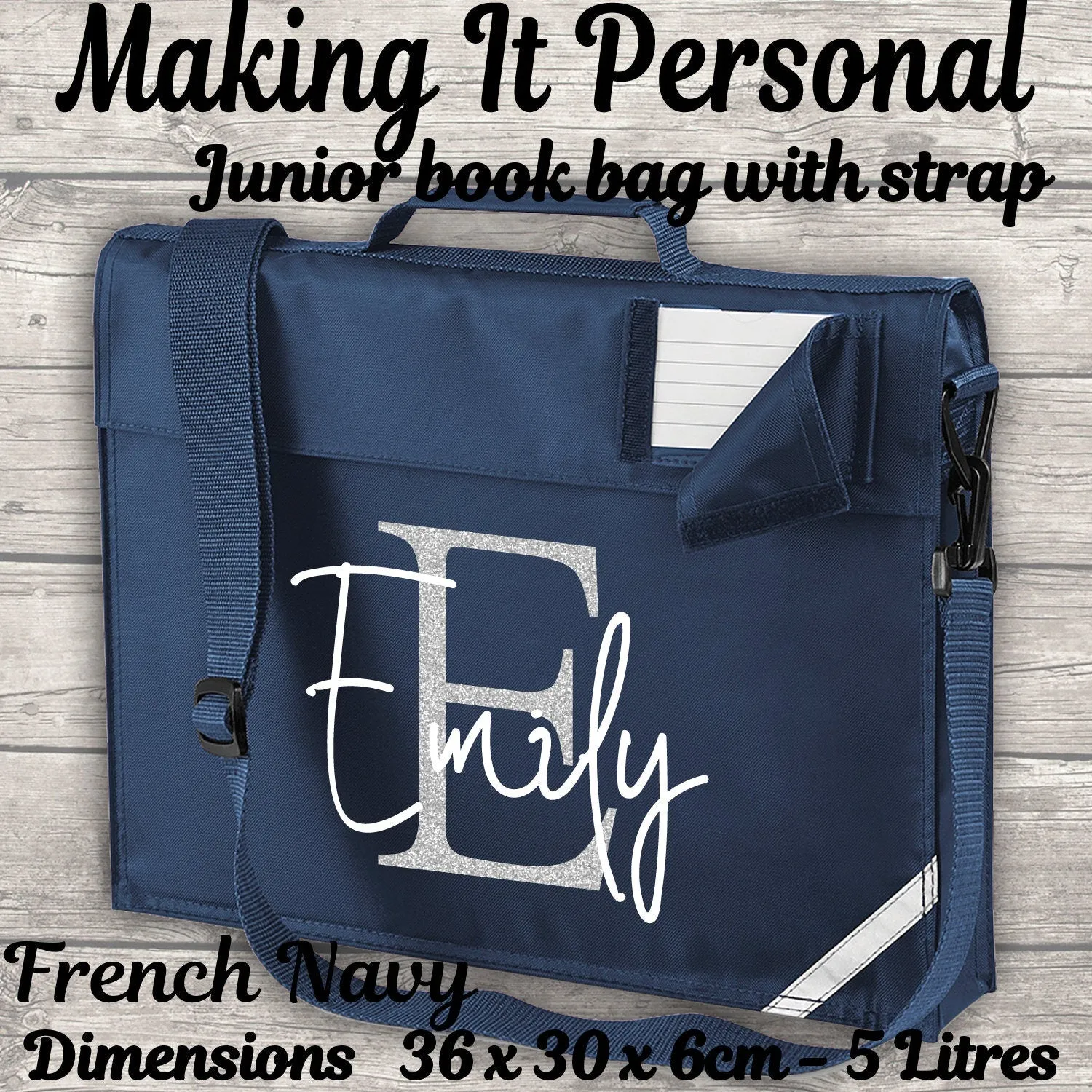 Kids Bookbag Personalised With Initial and Name - Back To School - Available In 5 Colours