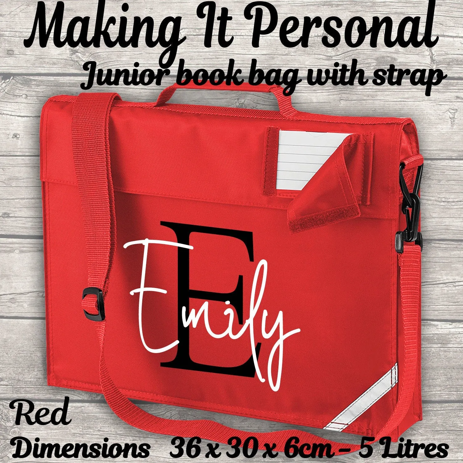Kids Bookbag Personalised With Initial and Name - Back To School - Available In 5 Colours
