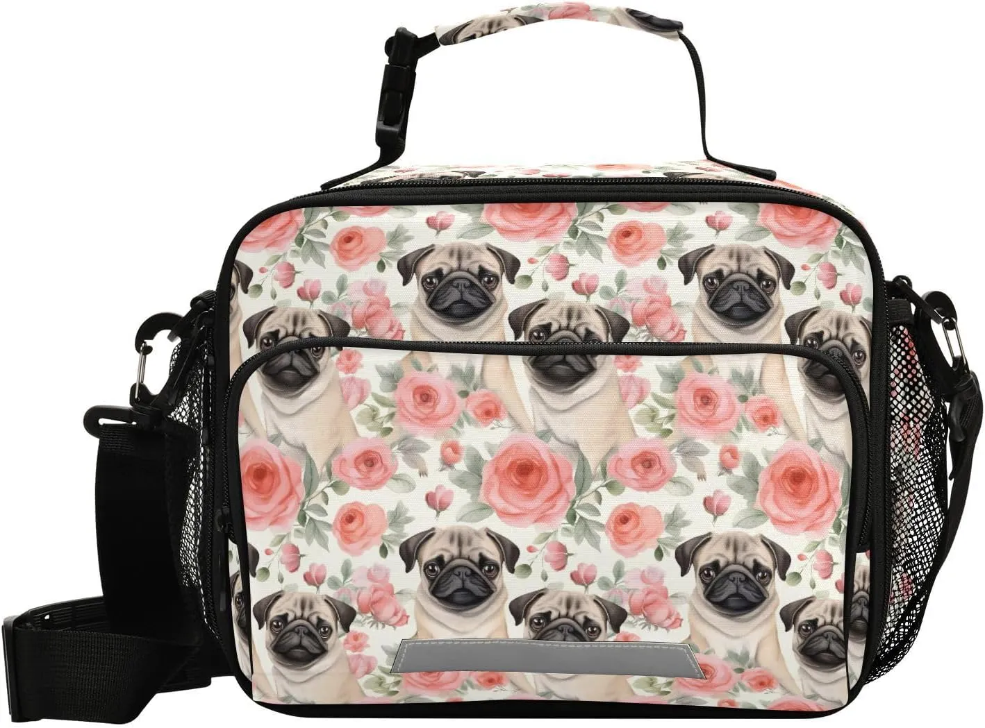 Kids Lunch Bag for Boys Girls Bulldog Rose Pattern Insulated Lunch Box with Strap Men Women Reusable Bento Lunch Bag Cooler Tote Bag for School Outdoor Picnic Travel