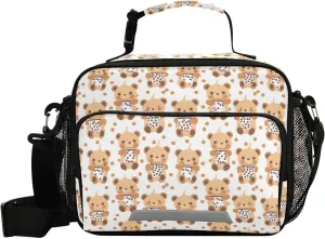 Kids Lunch Bag for Boys Girls Cute Bear Bubble Milk Tea Pattern Insulated Lunch Box with Strap Men Women Reusable Bento Lunch Bag Cooler Tote Bag for School Outdoor Picnic Travel