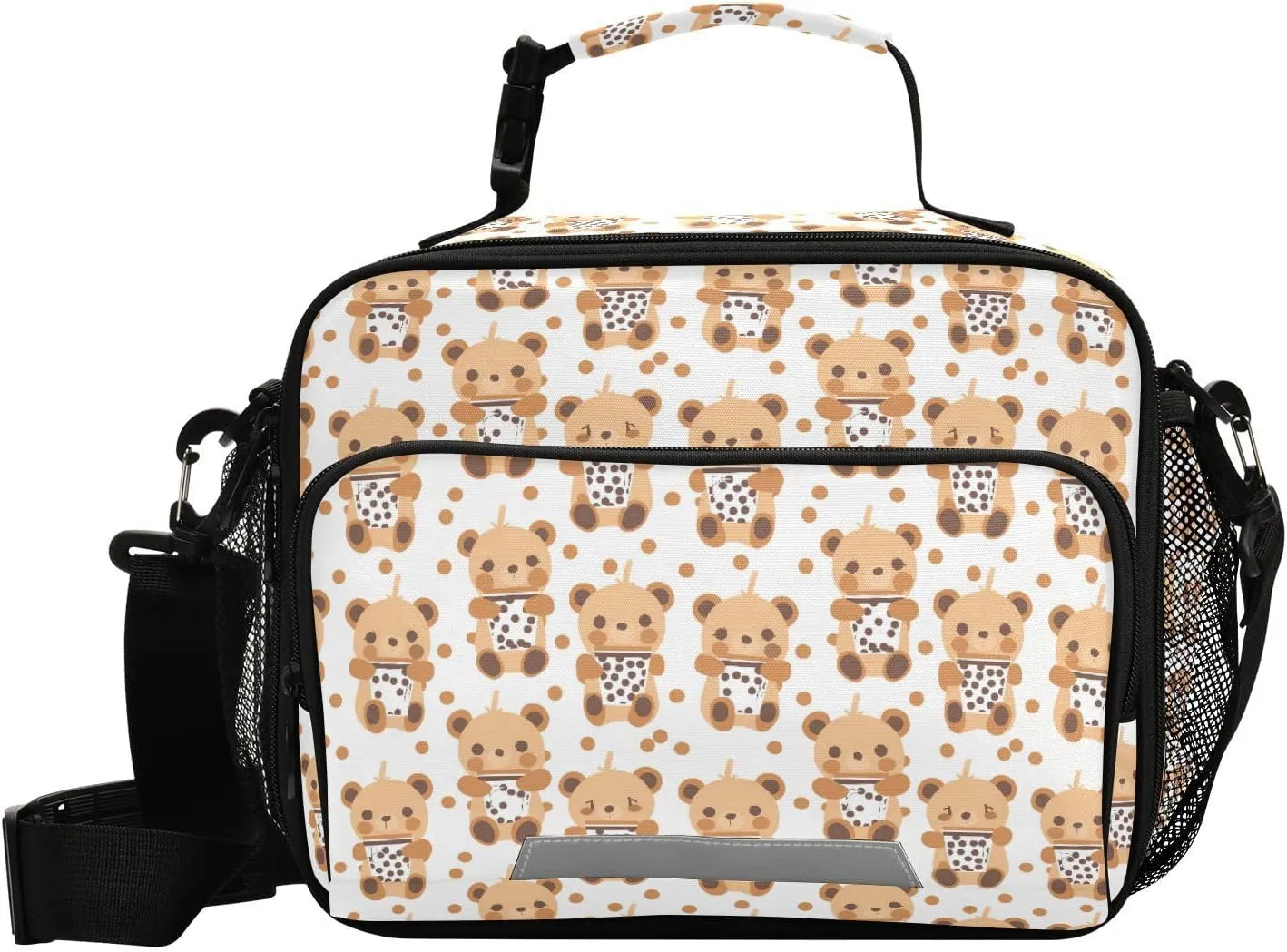 Kids Lunch Bag for Boys Girls Cute Bear Bubble Milk Tea Pattern Insulated Lunch Box with Strap Men Women Reusable Bento Lunch Bag Cooler Tote Bag for School Outdoor Picnic Travel