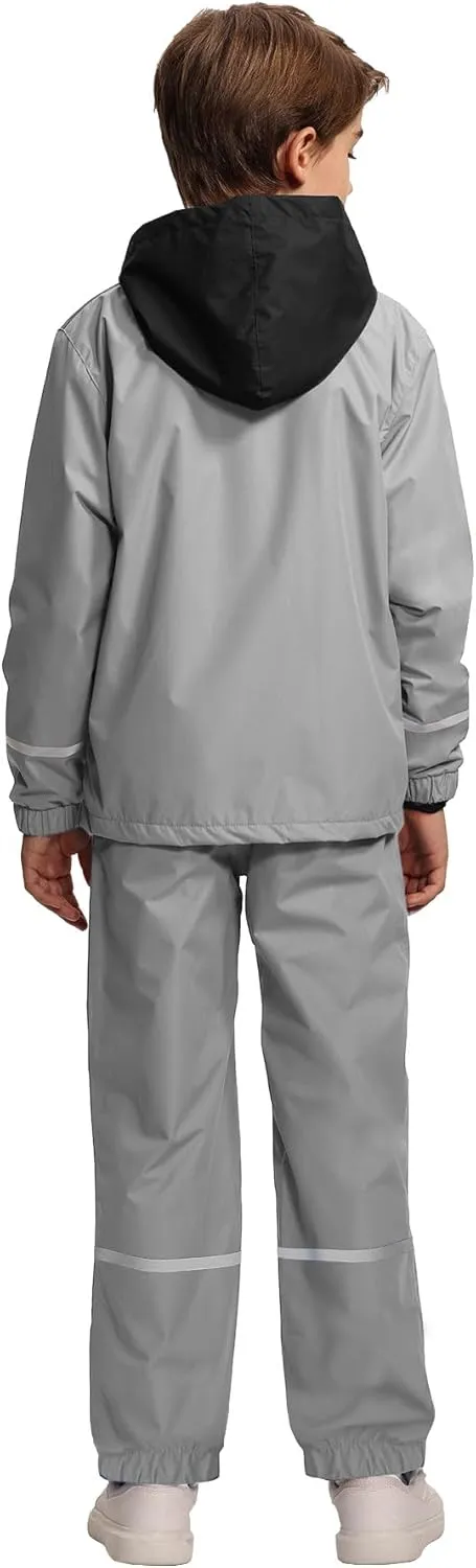 Kids Rain Suit Boys Girls Waterproof Lightweight Raincoat and Pant Rain Gear for Camping Hiking