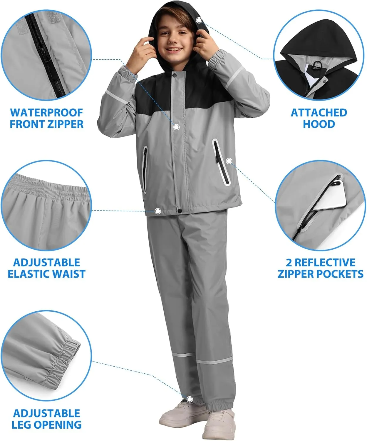 Kids Rain Suit Boys Girls Waterproof Lightweight Raincoat and Pant Rain Gear for Camping Hiking