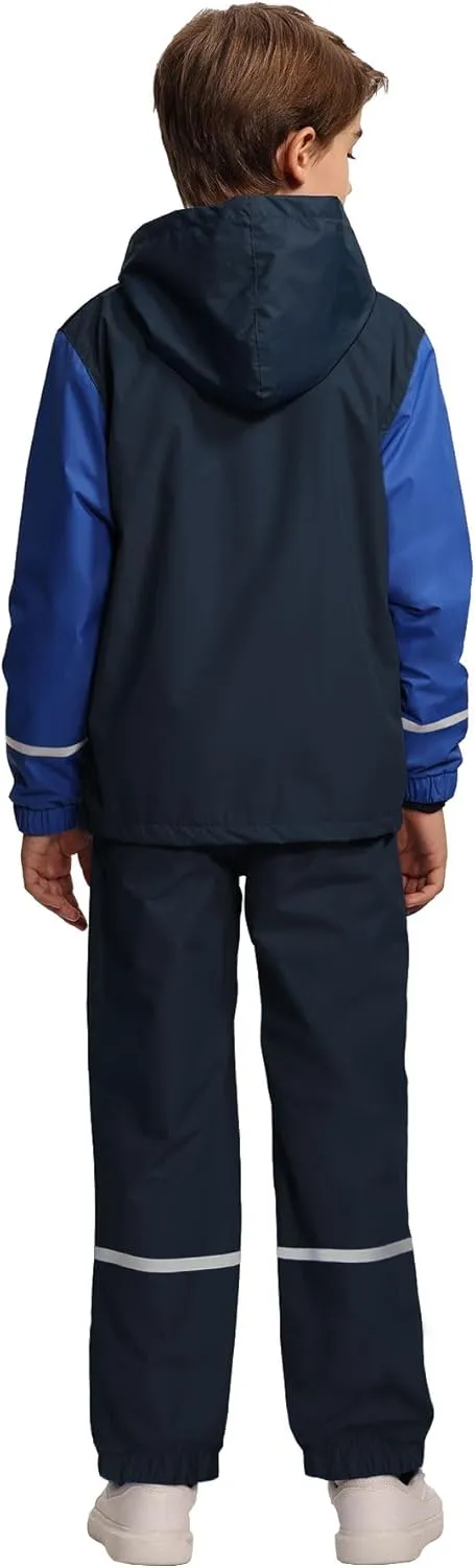 Kids Rain Suit Boys Girls Waterproof Lightweight Raincoat and Pant Rain Gear for Camping Hiking