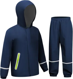 Kids Rain Suit Boys Girls Waterproof Lightweight Raincoat and Pant Rain Gear for Camping Hiking