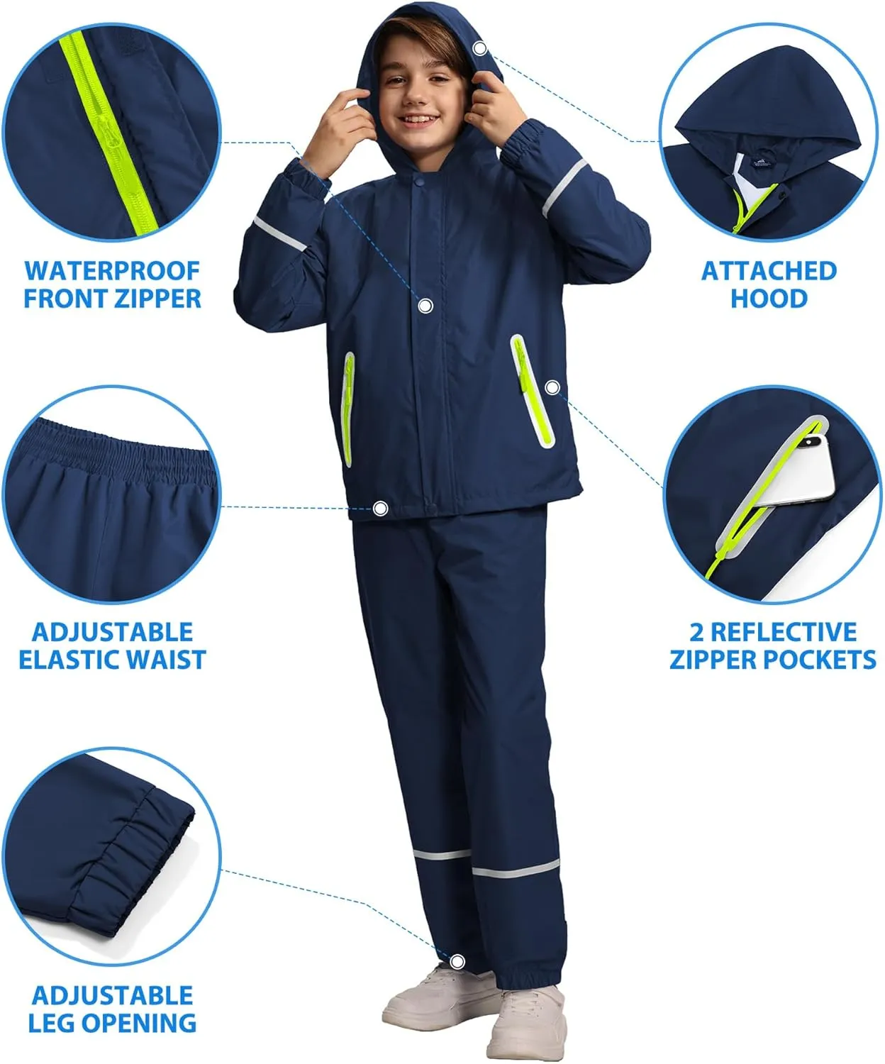 Kids Rain Suit Boys Girls Waterproof Lightweight Raincoat and Pant Rain Gear for Camping Hiking