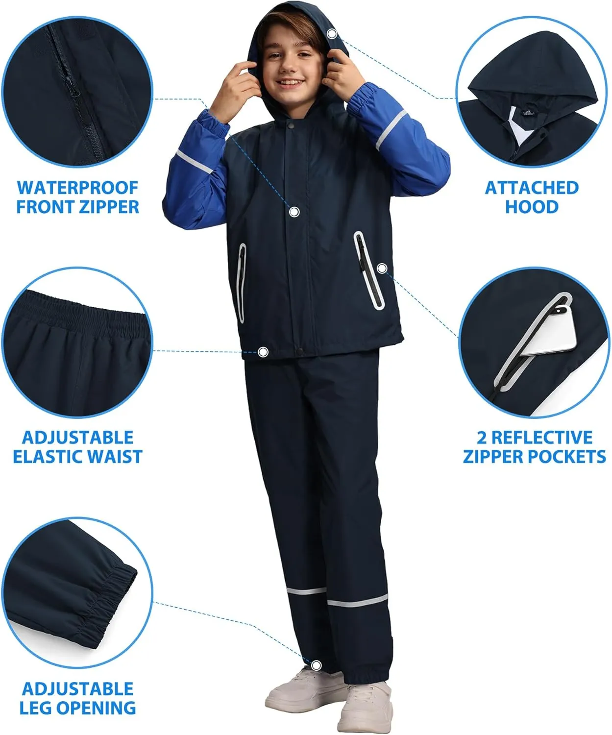 Kids Rain Suit Boys Girls Waterproof Lightweight Raincoat and Pant Rain Gear for Camping Hiking