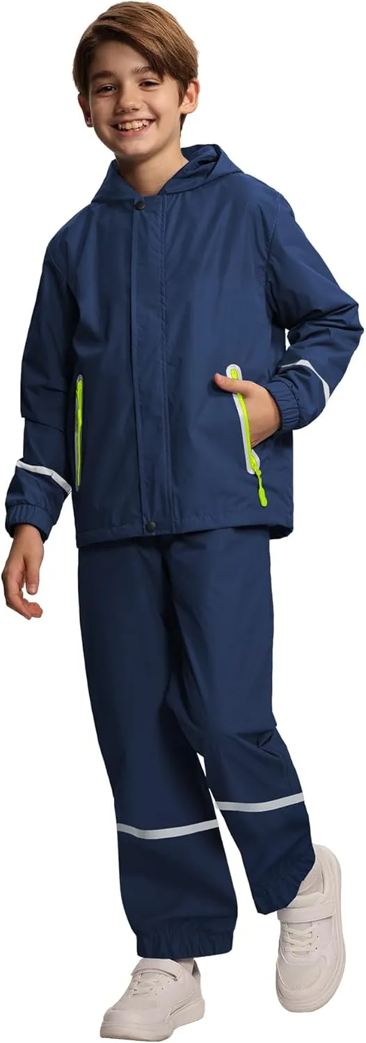 Kids Rain Suit Boys Girls Waterproof Lightweight Raincoat and Pant Rain Gear for Camping Hiking