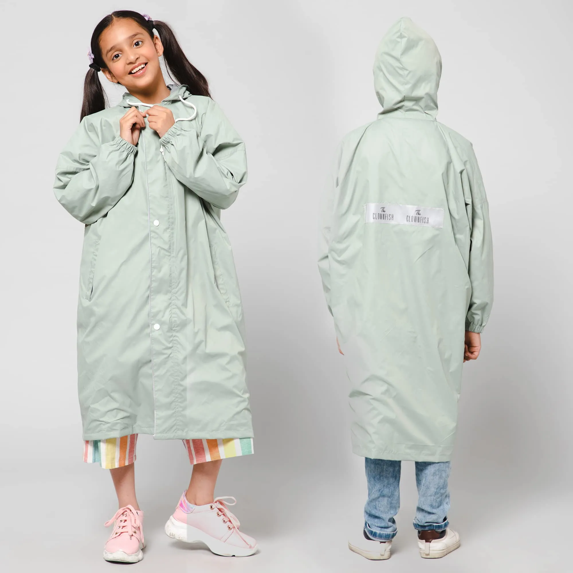 Kids Raincoat - Waterproof, Reversible with Hood | Includes Storage Bag | Age 9-10 years | Pista Green