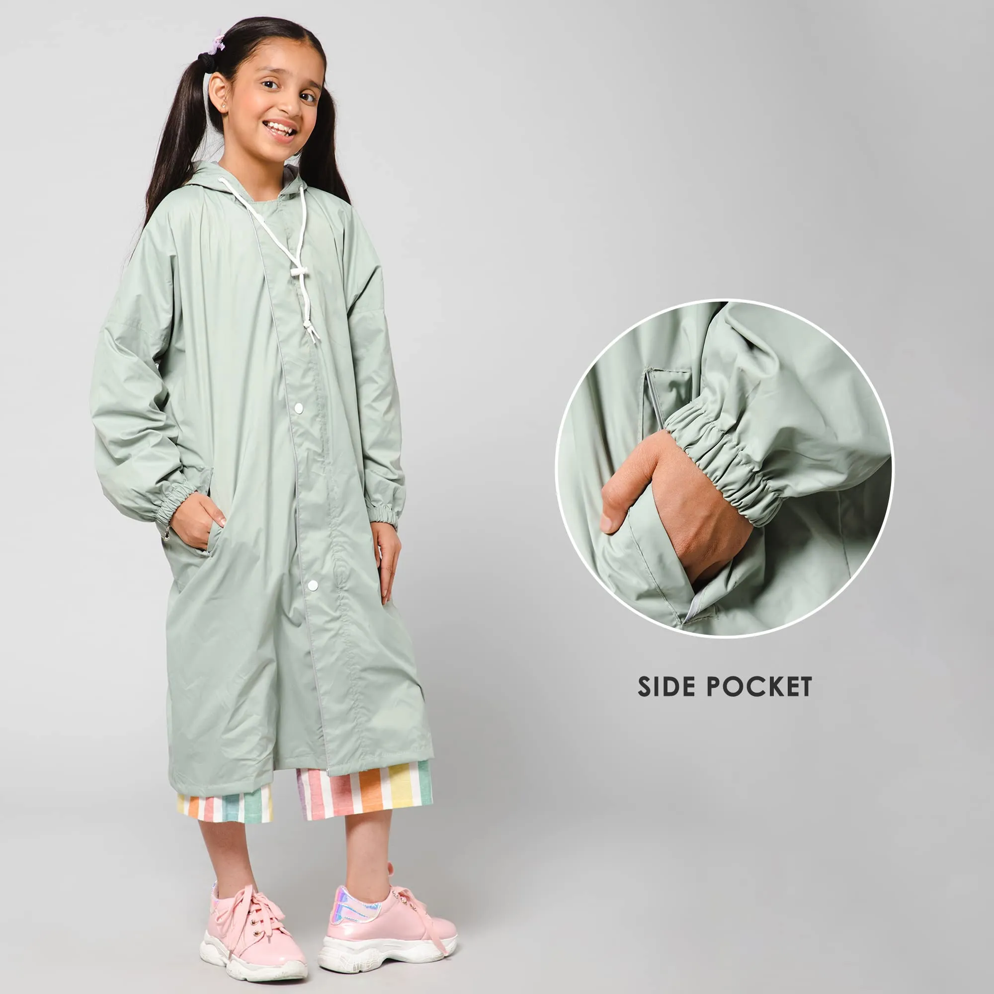 Kids Raincoat - Waterproof, Reversible with Hood | Includes Storage Bag | Age 9-10 years | Pista Green