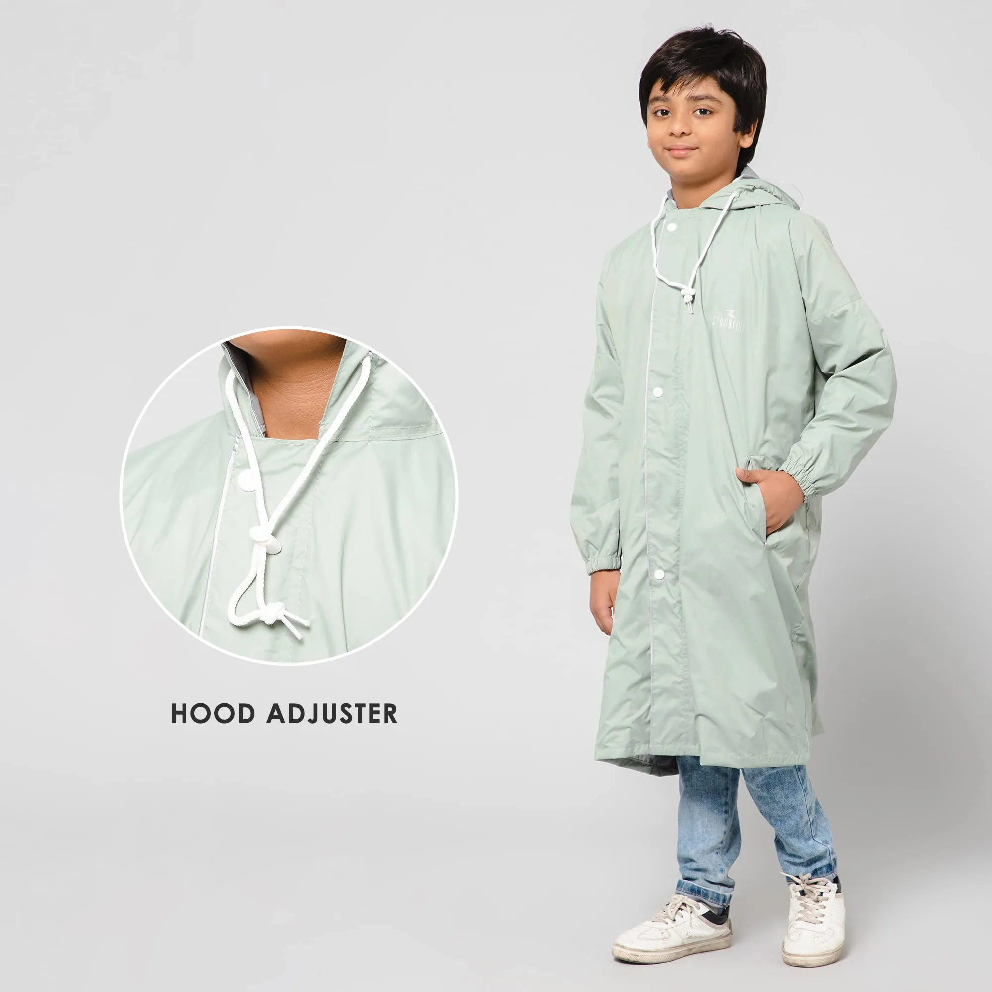 Kids Raincoat - Waterproof, Reversible with Hood | Includes Storage Bag | Age 9-10 years | Pista Green