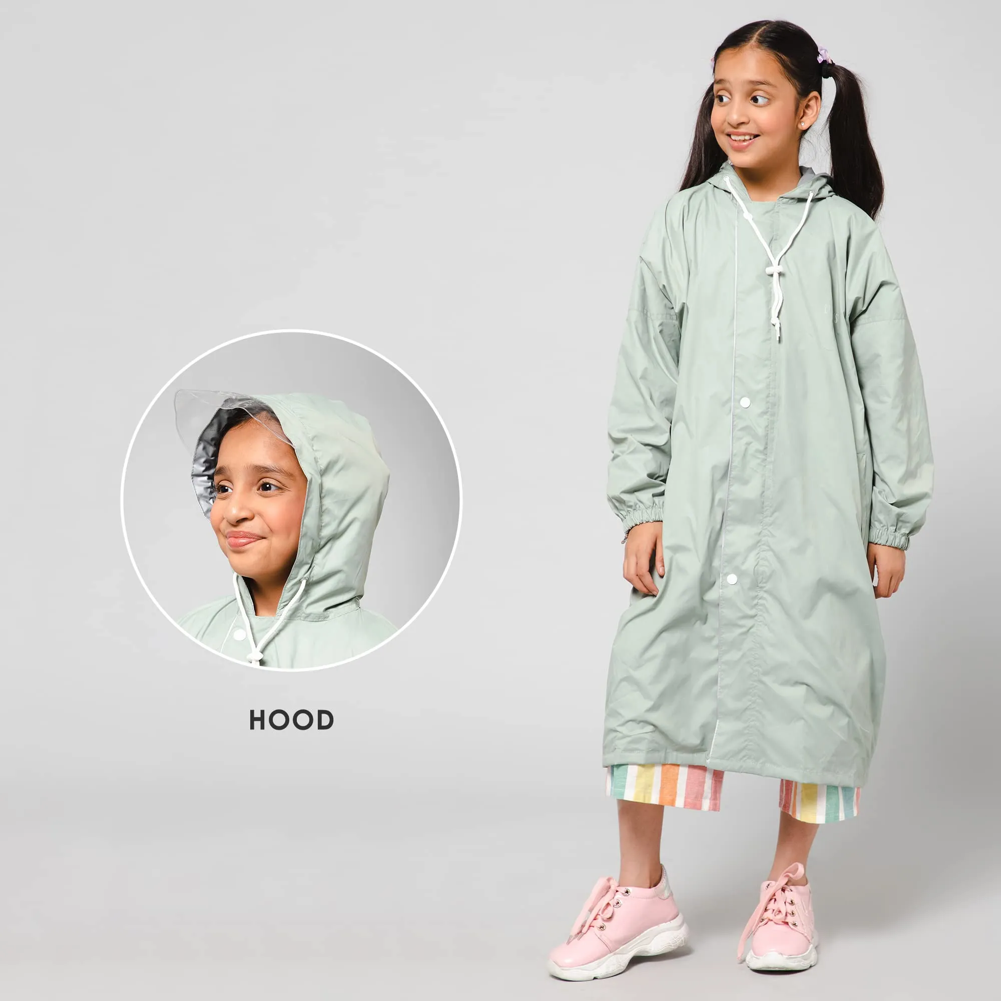 Kids Raincoat - Waterproof, Reversible with Hood | Includes Storage Bag | Age 9-10 years | Pista Green
