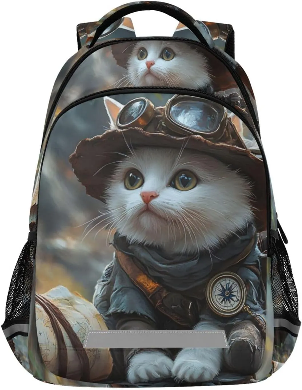 Kid's School Backpack-Cat Adventurer for Boys Girls Ages 6-12, Lightweight Bookbag with Padded Straps Reflective Stripes Daypack for Travel Hiking Study