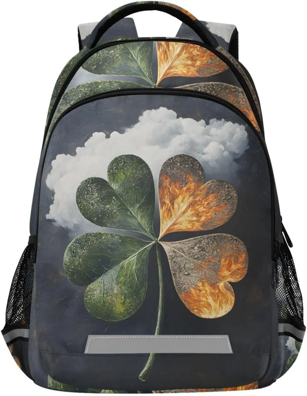 Kids School Backpack-Flaming Four Leaves for Boys Girls Ages 6-12, Lightweight Bookbag with Padded Straps Reflective Stripes Daypack for Travel Hiking Study